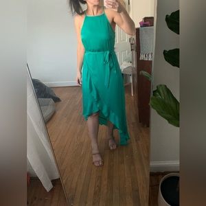 Vici Sunlit Soiree Satin High Low Ruffle Maxi Dress - Green Mint